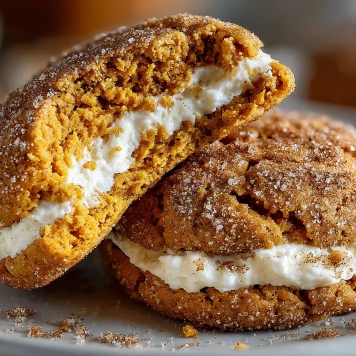 Homemade Cheesecake-Stuffed Pumpkin Cookies: spicy, soft pumpkin enrobes a surprise creamy, tangy filling.