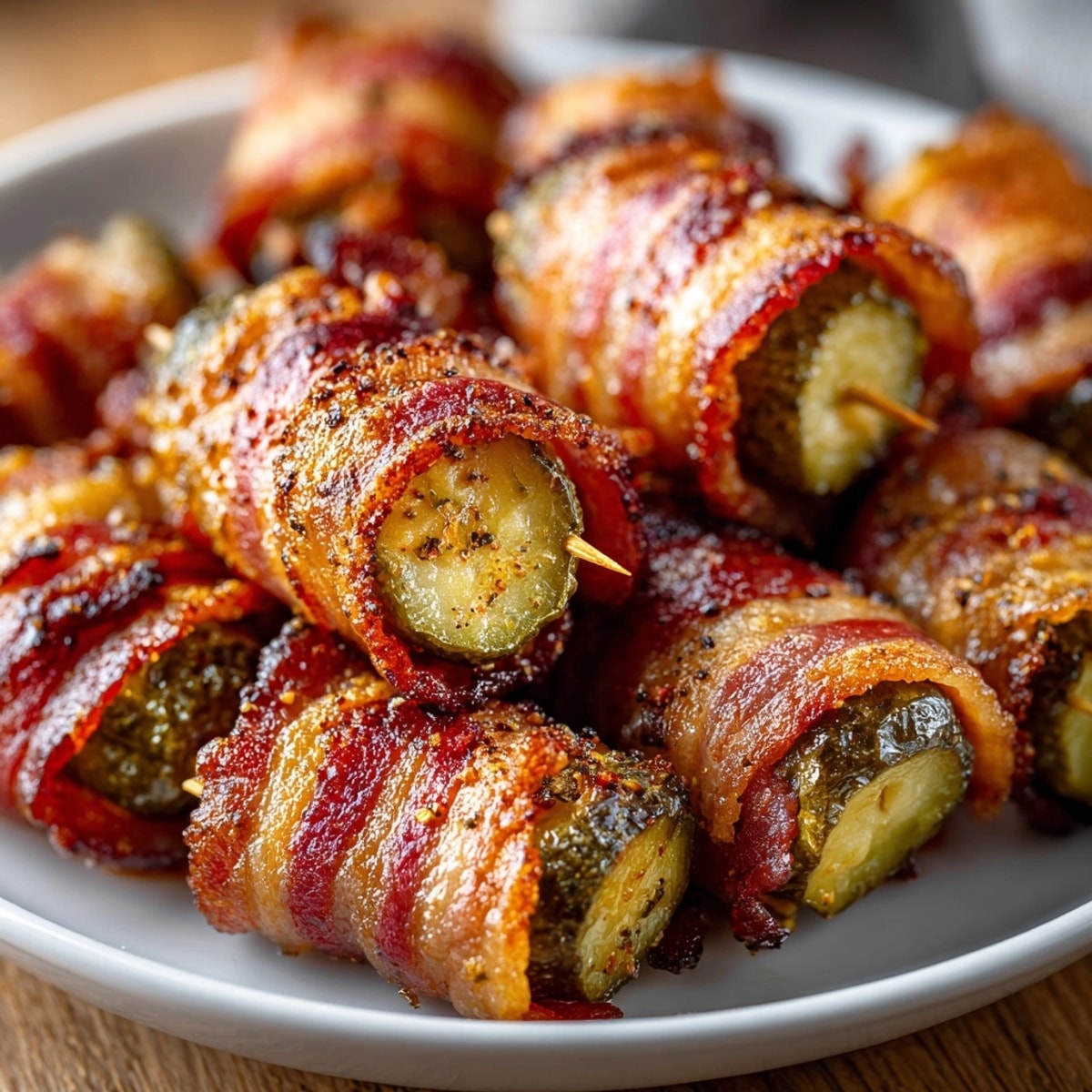 Savory bacon-wrapped pickles with creamy ranch dip, a tempting gluten-free appetizer idea.