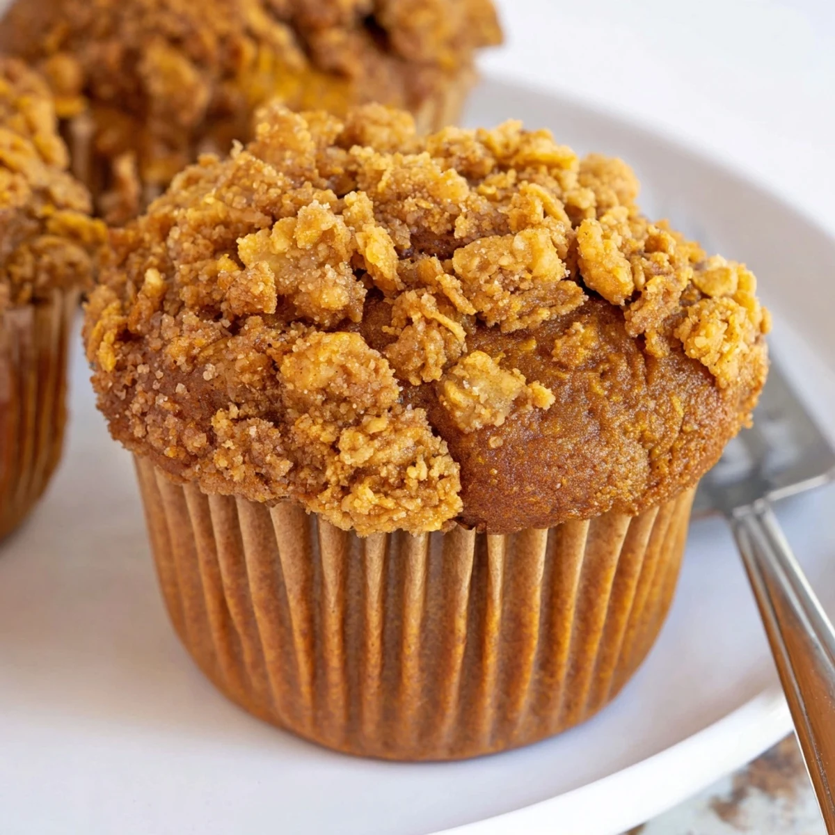 Fluffy Pumpkin Cornflake Muffins served warm, perfect for cozy breakfast moments.