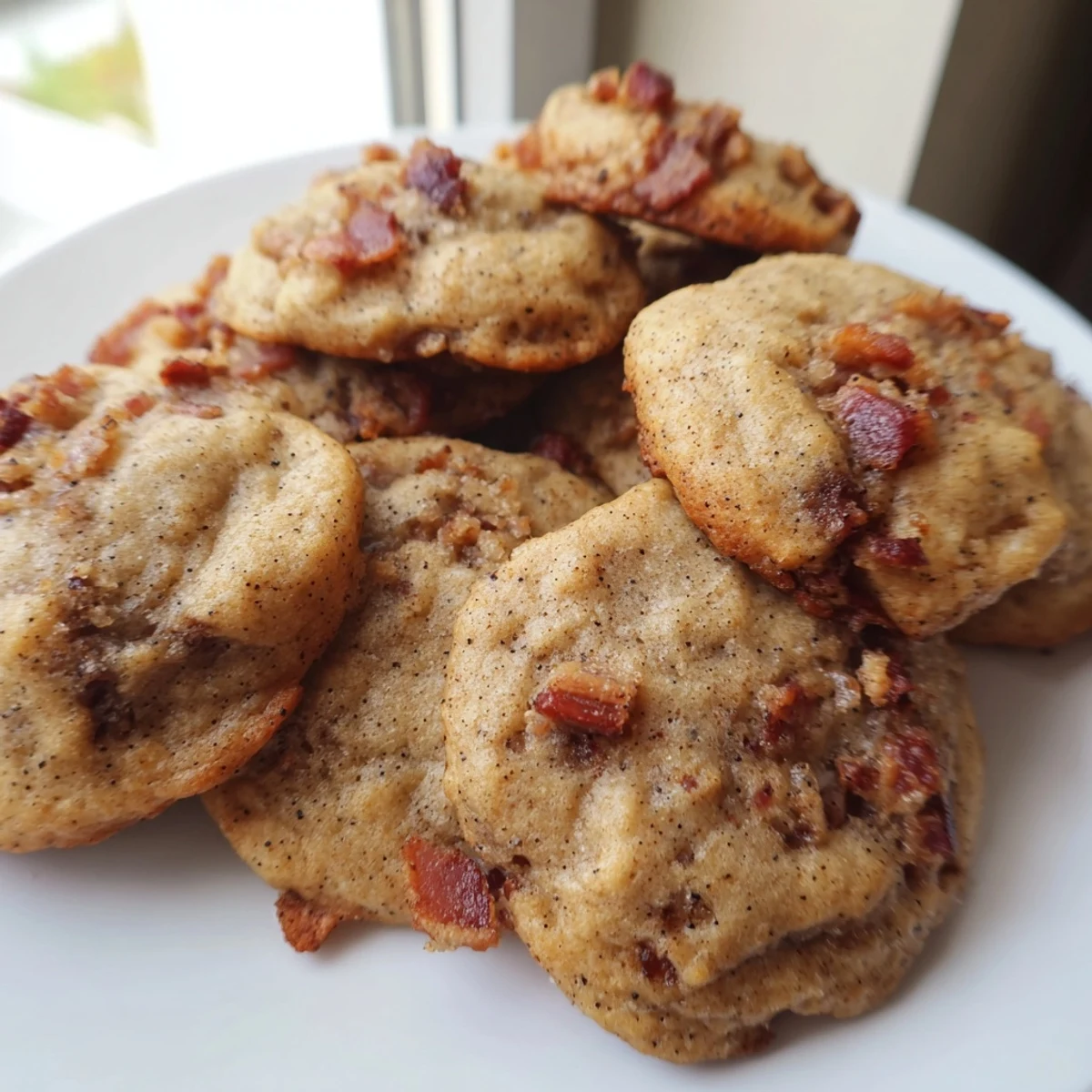 Soft Chai Maple Bacon Drop Cookies, rich in spices and crispy bacon bits.  