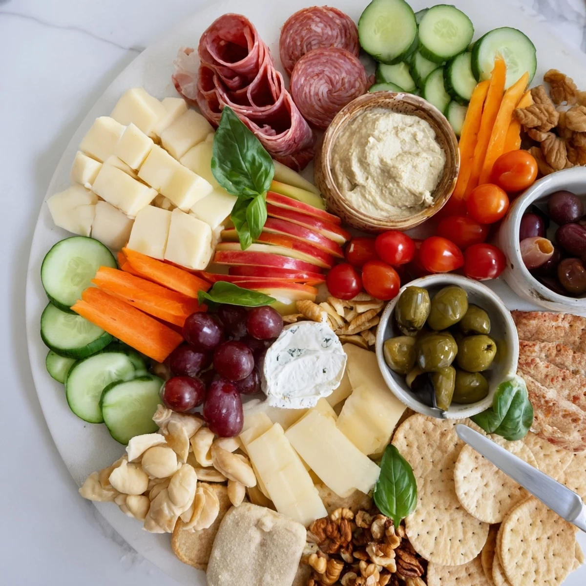Savor the delightful Girl Dinner Platter, bursting with fresh vegetables and creamy cheeses.