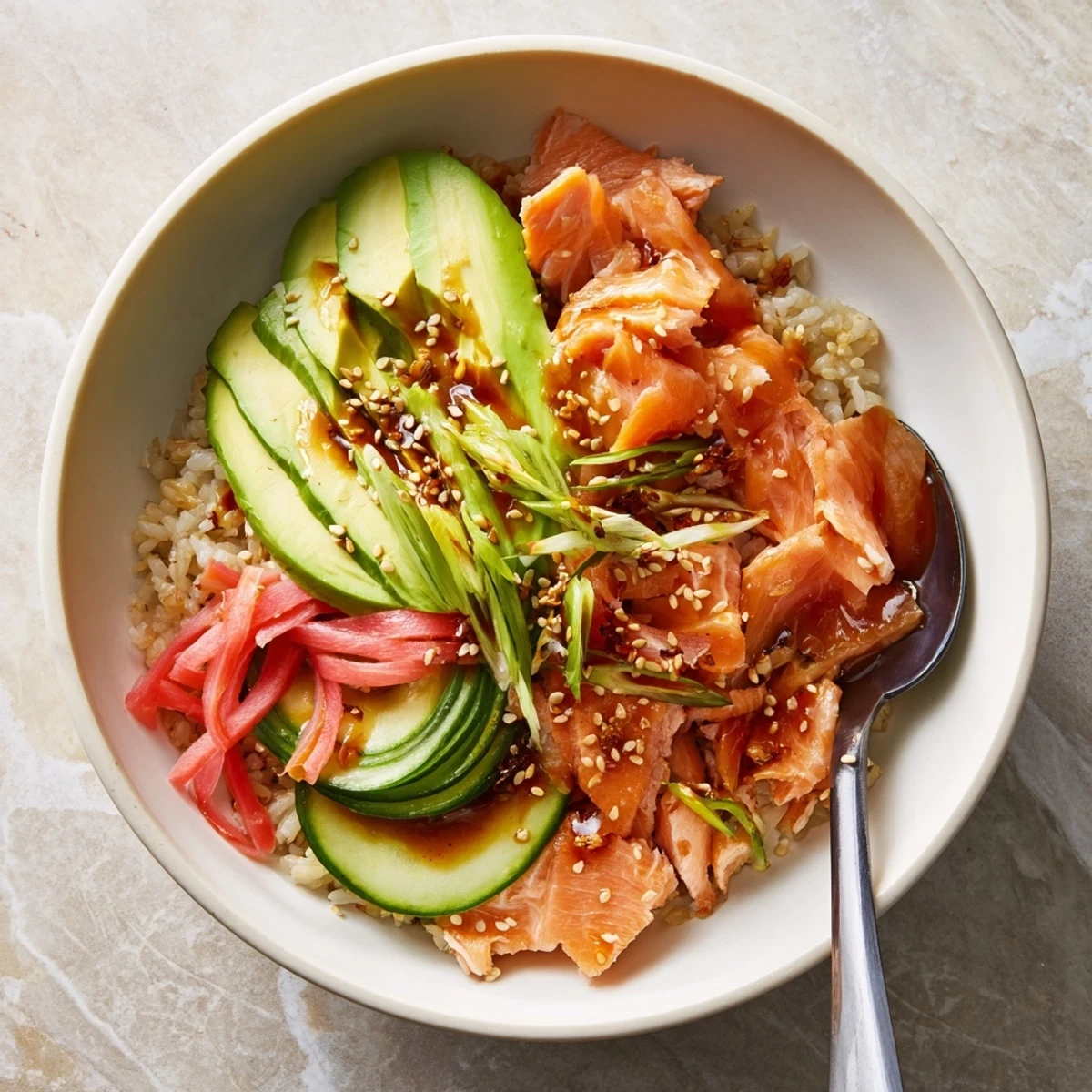 Hearty Leftover Salmon & Rice Bowl, a quick meal, perfect for busy weeknights.
