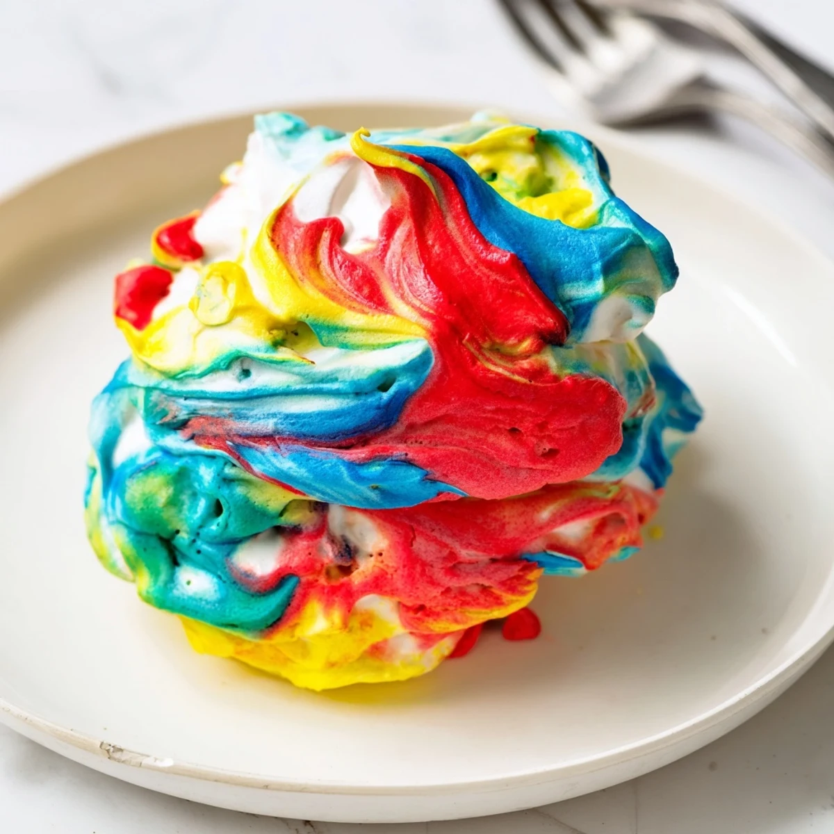 Delightfully fluffy Cloud Bread in vibrant rainbow colors, perfect for bright breakfasts.  