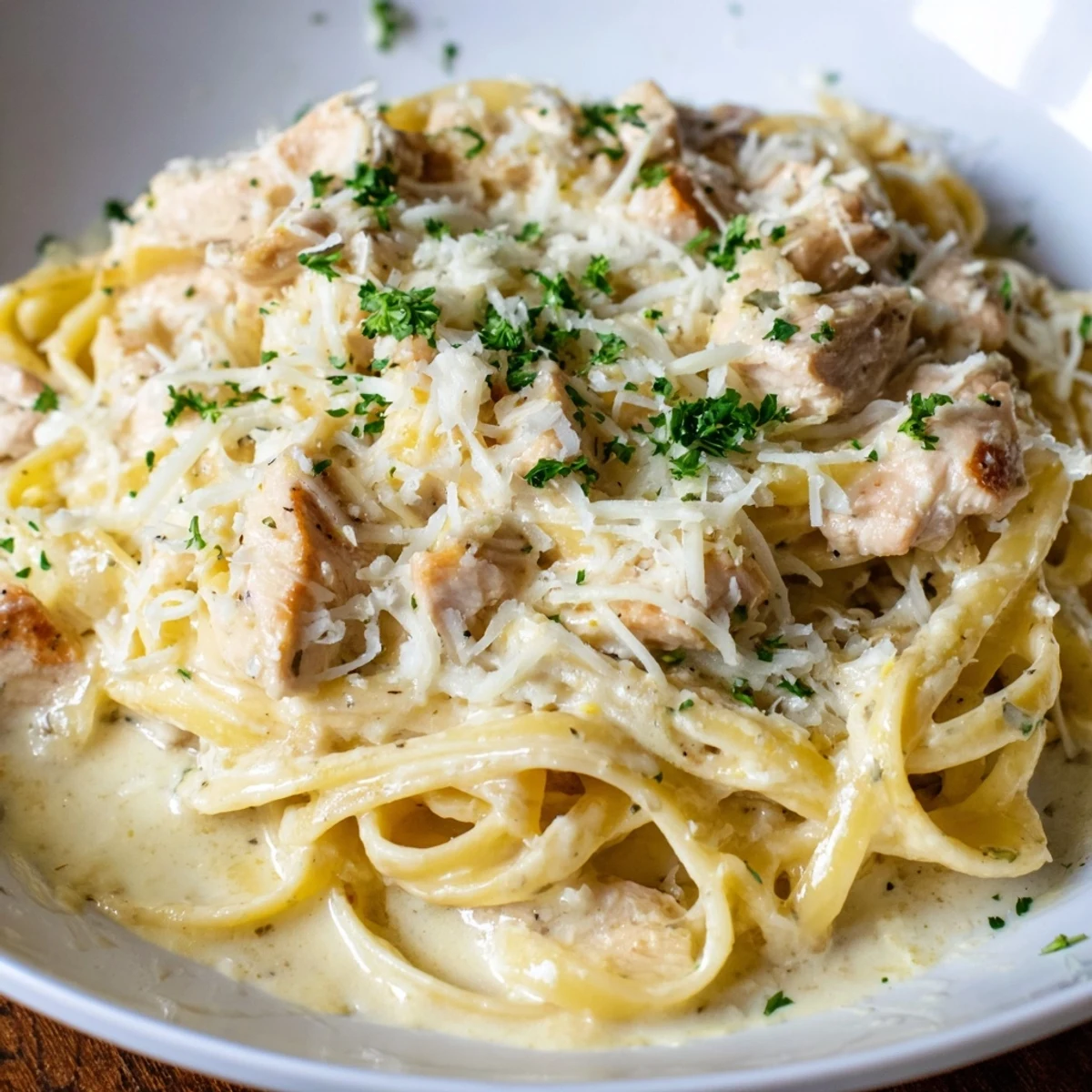 Golden, bubbly Chicken Fettuccine Alfredo Bake: imagine cheesy pasta, tender chicken, and creamy sauce.