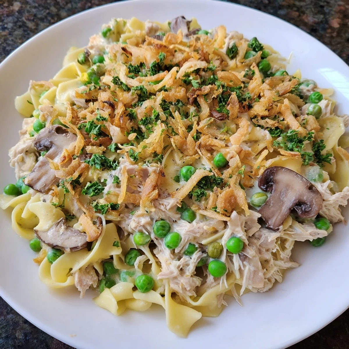 Tuna Noodle Casserole Crispy Onion