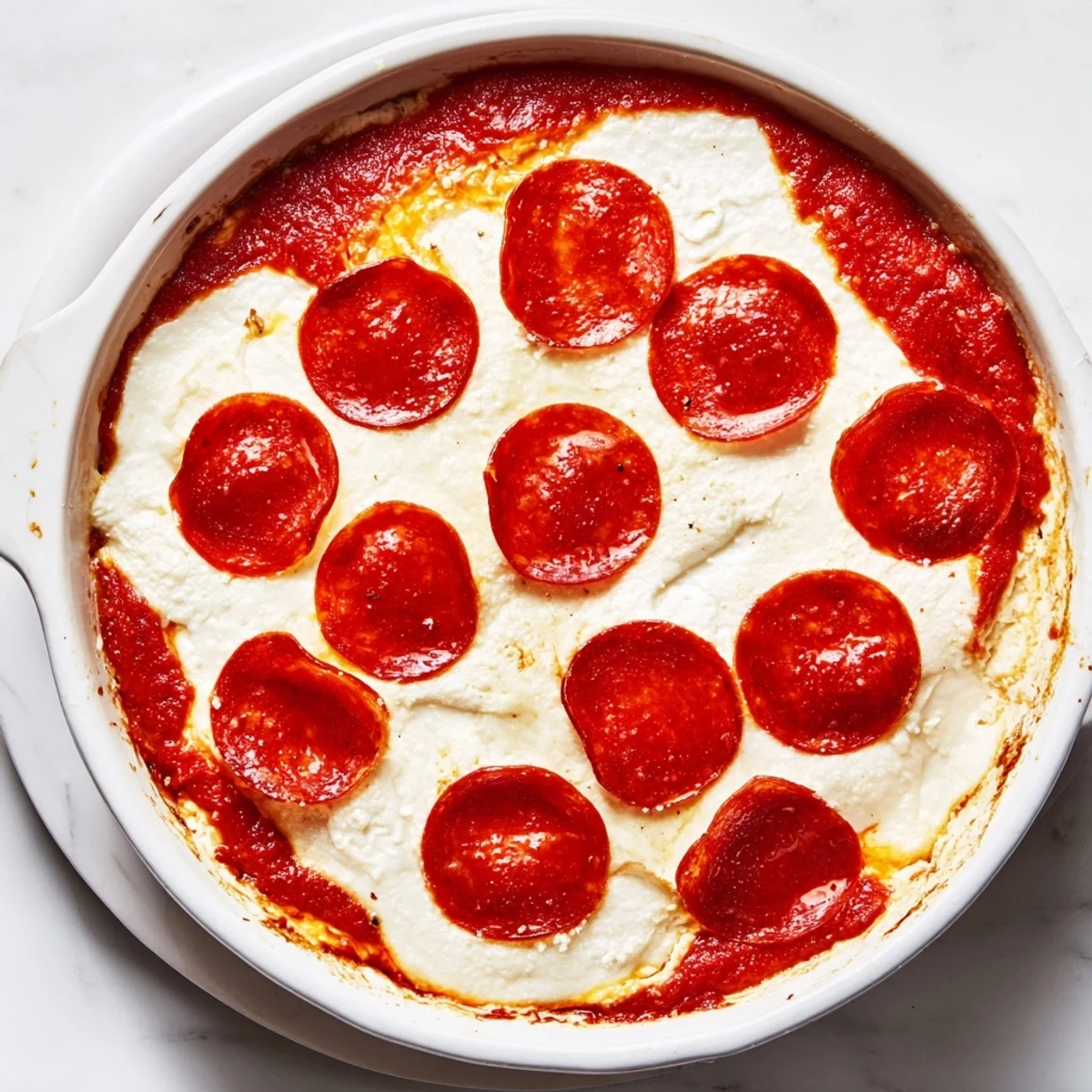 A close-up of cheesy pizza dip, ready to be scooped with your favorite dippers for a party.