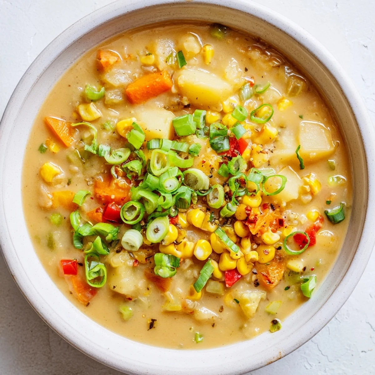 A steaming bowl of slow cooker Cajun potato soup, perfectly garnished and ready to be enjoyed.