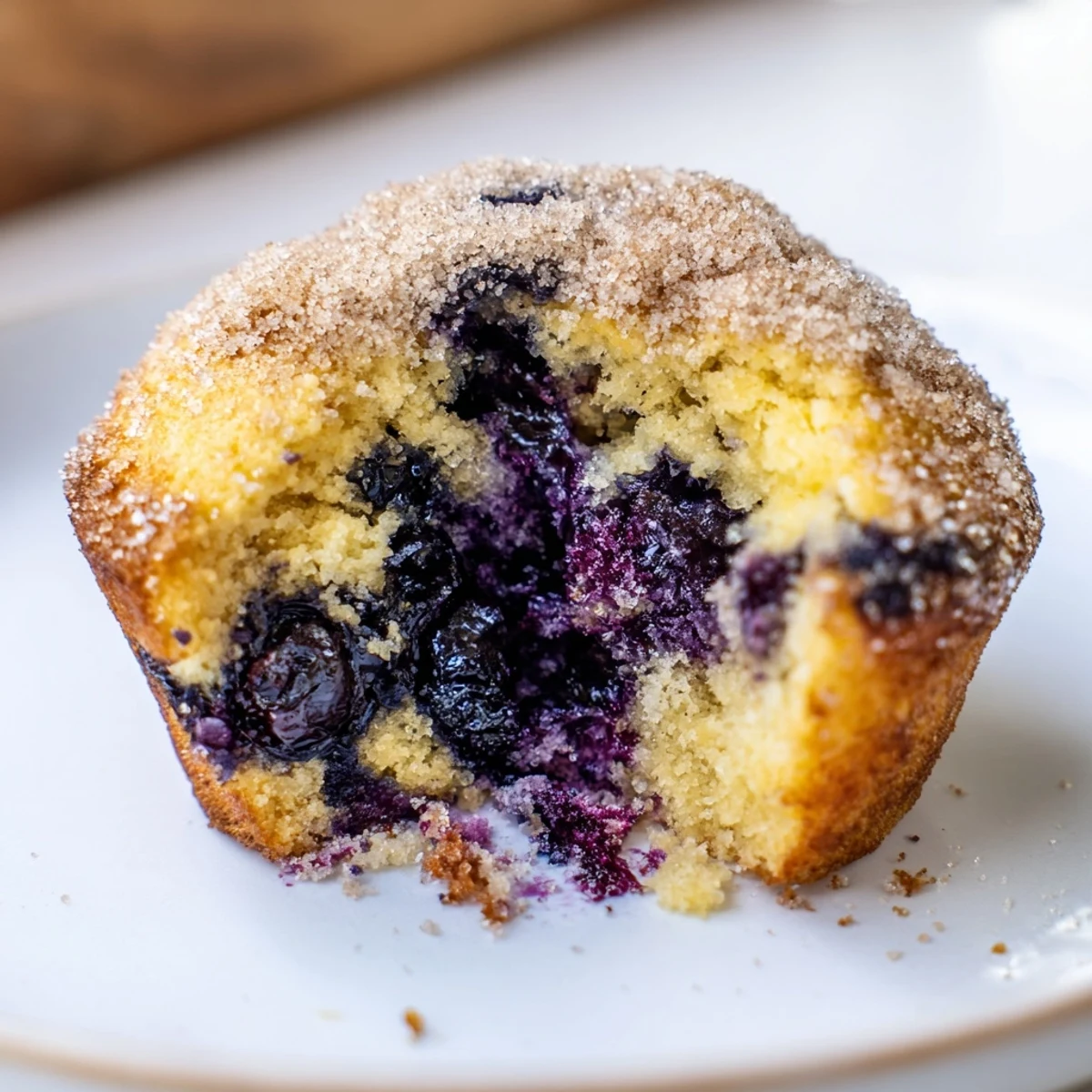 Fluffy Budget Christmas Blueberry Muffins, golden brown, with a sprinkle of cinnamon-sugar as they bake.
