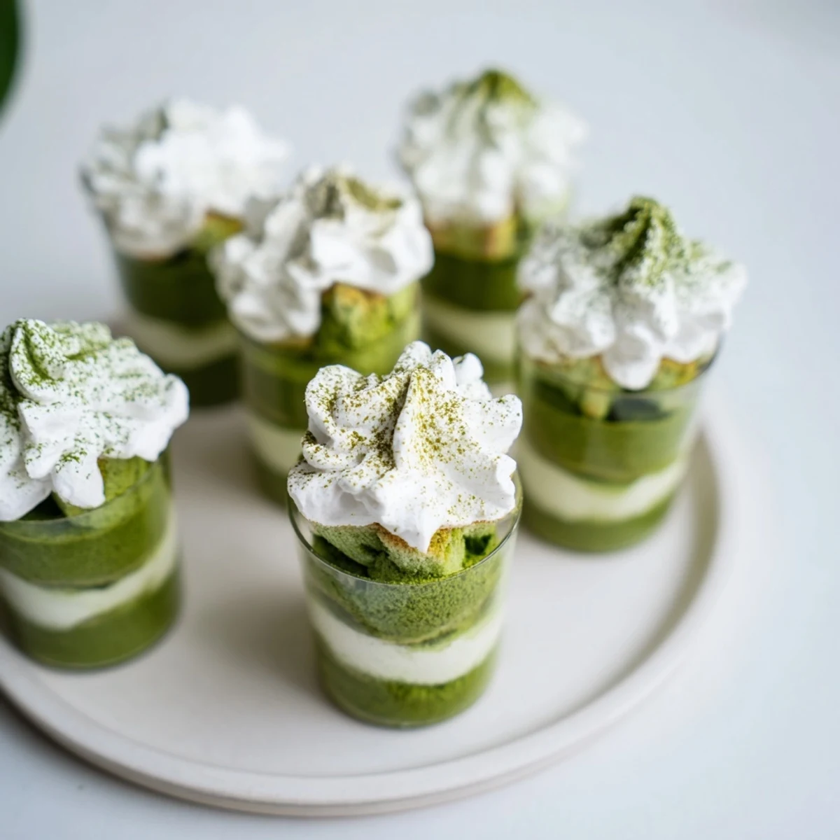 Enjoy the refreshing cold matcha mascarpone tiramisu snow cups, perfect for dessert with a fluffy texture.