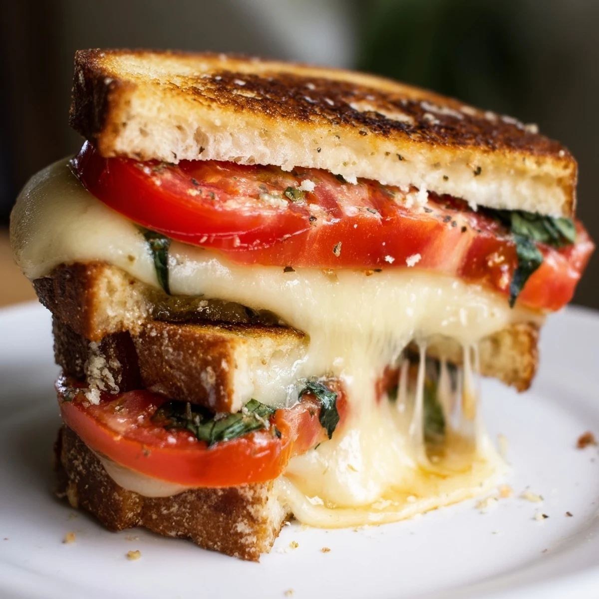 Air Fryer Pizza Margherita Grilled Cheese, golden and crispy, showcases melted mozzarella and ripe tomatoes.