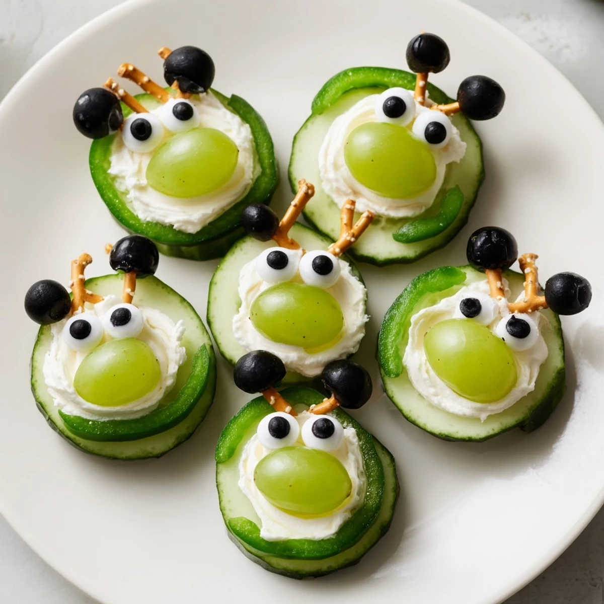 Vibrant Little Green Men Alien Snack Attack arrangement with cute, edible alien faces ready for a fun party.