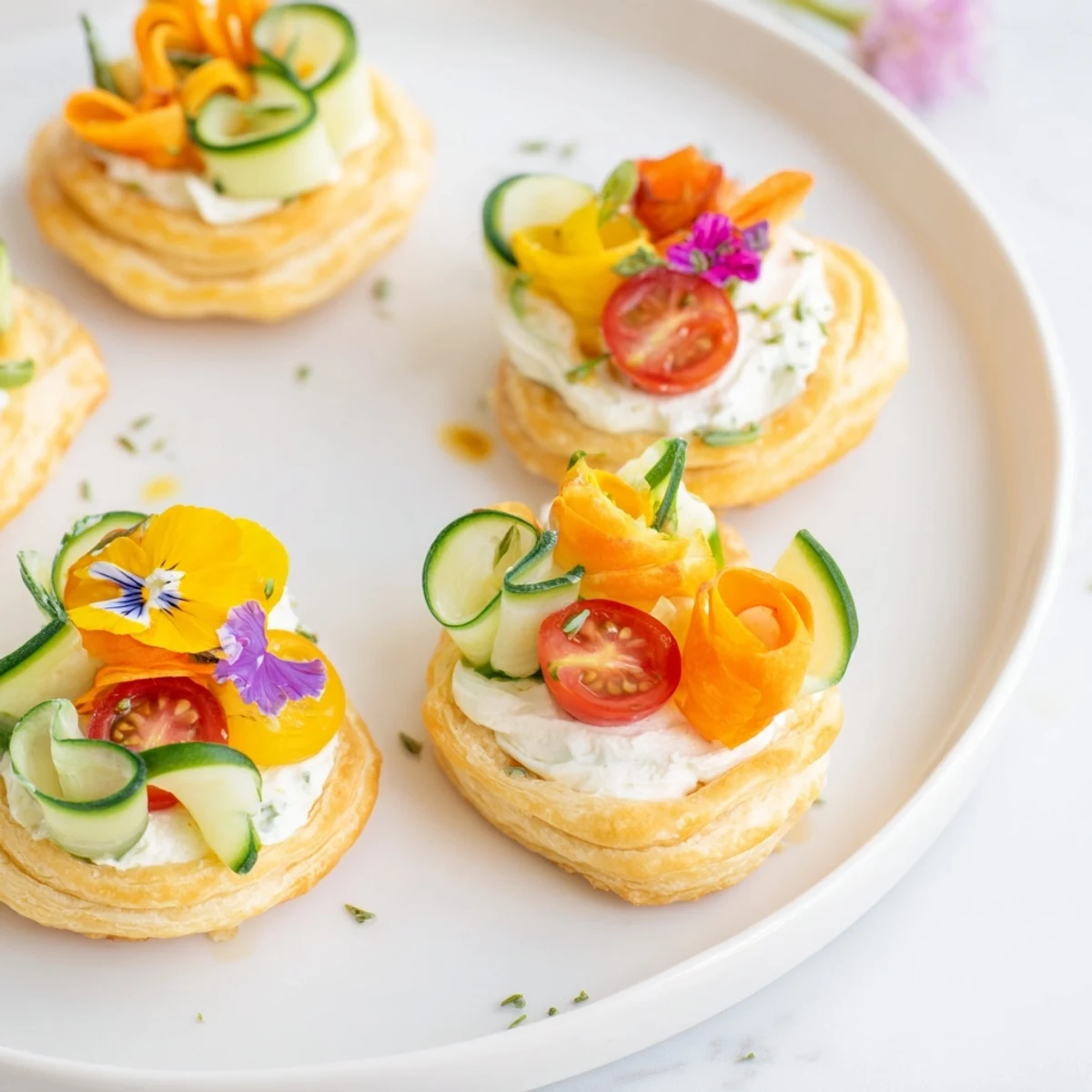 Imagine the charming Fairy Garden Flower Shaped Snacks: delicious, floral-inspired veggie and cream cheese bites.