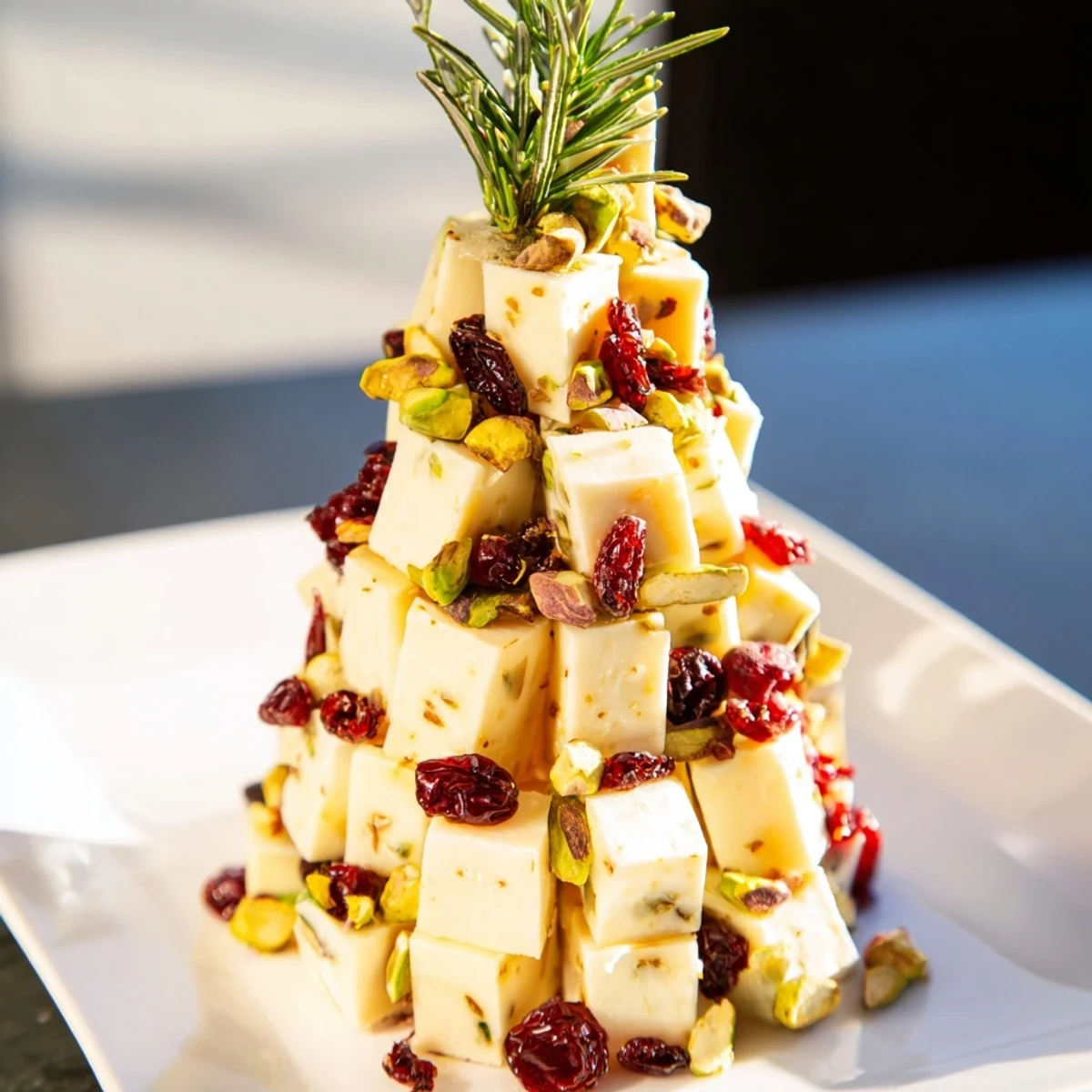 Holiday Cranberry White Cheddar Tree, a simple party appetizer with creamy cheddar and vibrant cranberries.