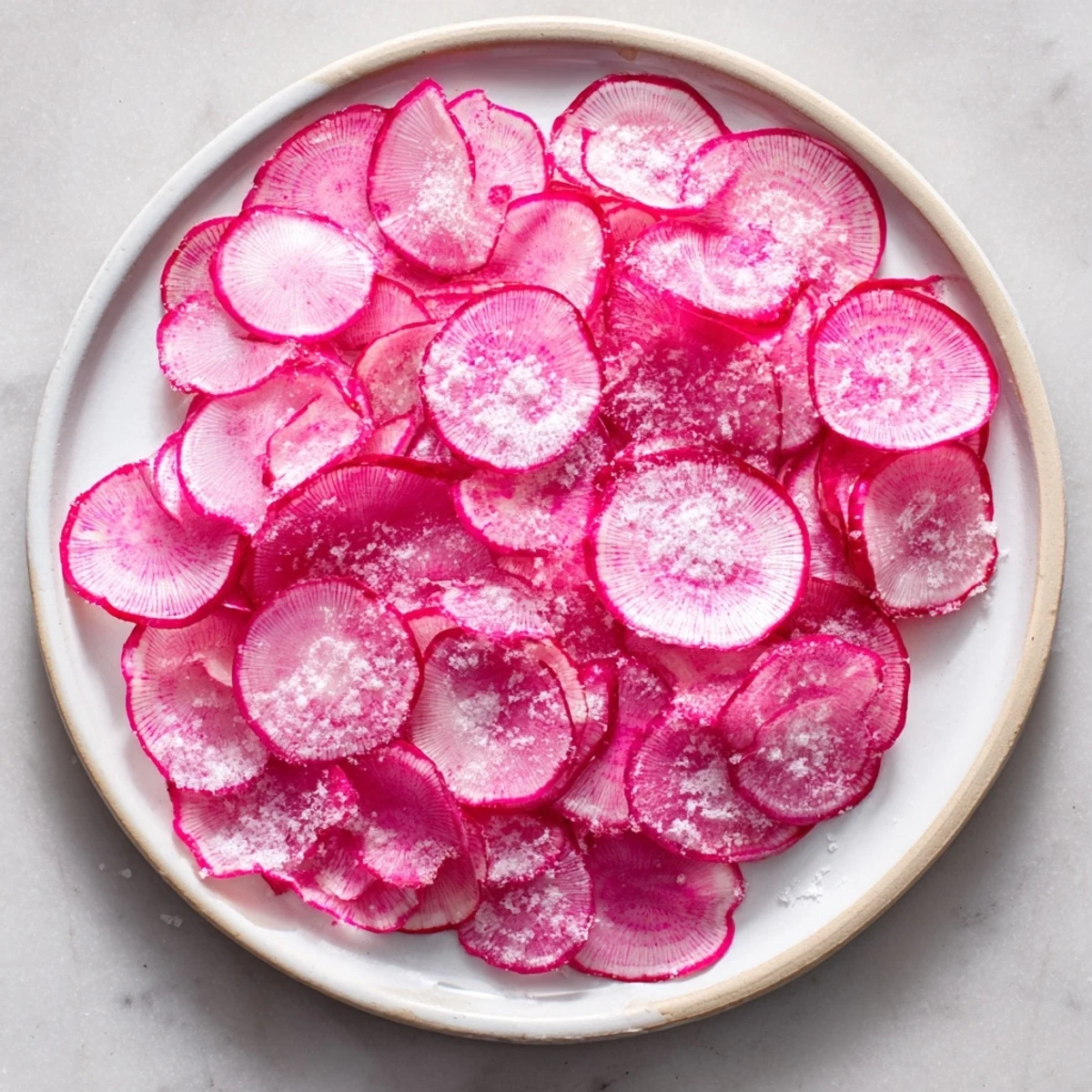 Vibrant red radishes sprinkled with flaky sea salt – a simple, beautiful appetizer or side dish.
