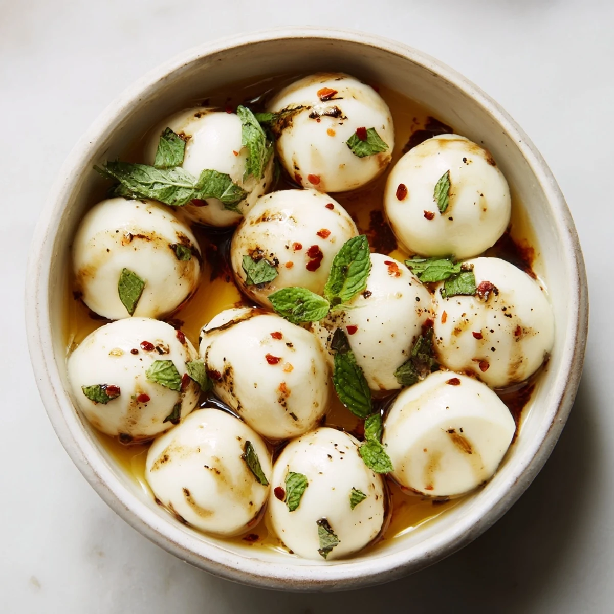 Creamy mozzarella pearls in a bowl, a simple Italian appetizer, ready to serve and enjoy.