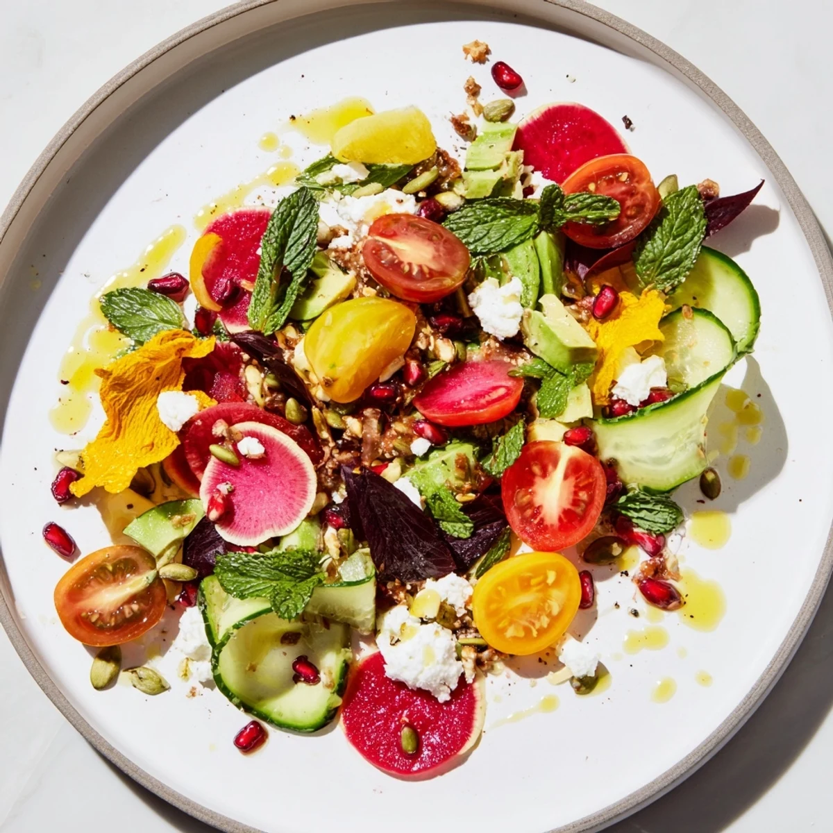 Abstract Expressionist Splash salad exploding with bright colors and textures, ready to enjoy.