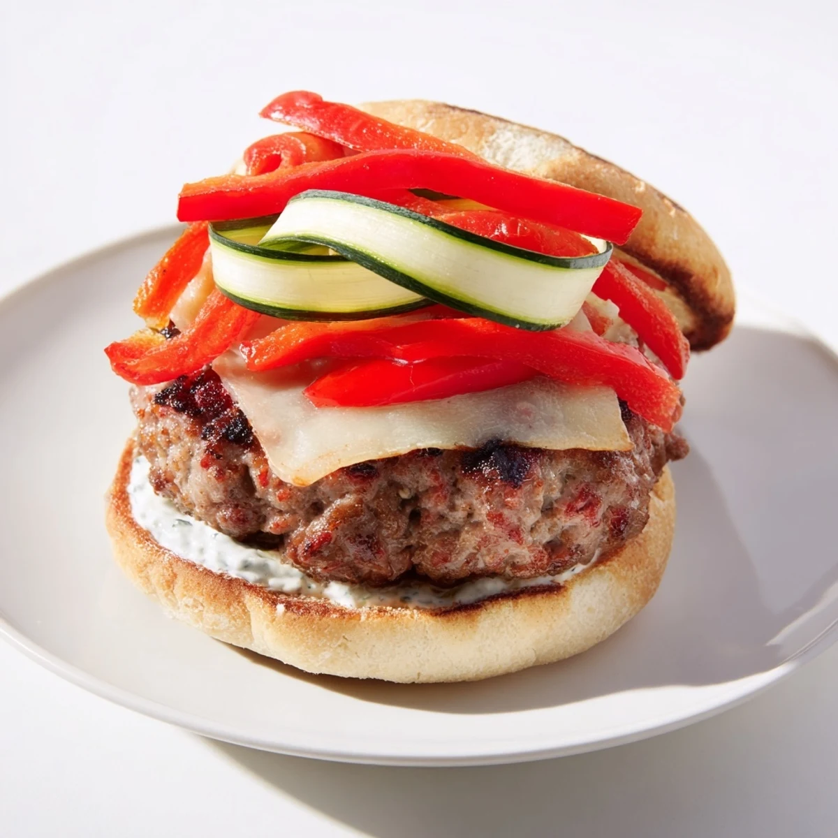 Melted cheese spills over the Fire & Ice Burger, nestled with crisp cucumber and yogurt.