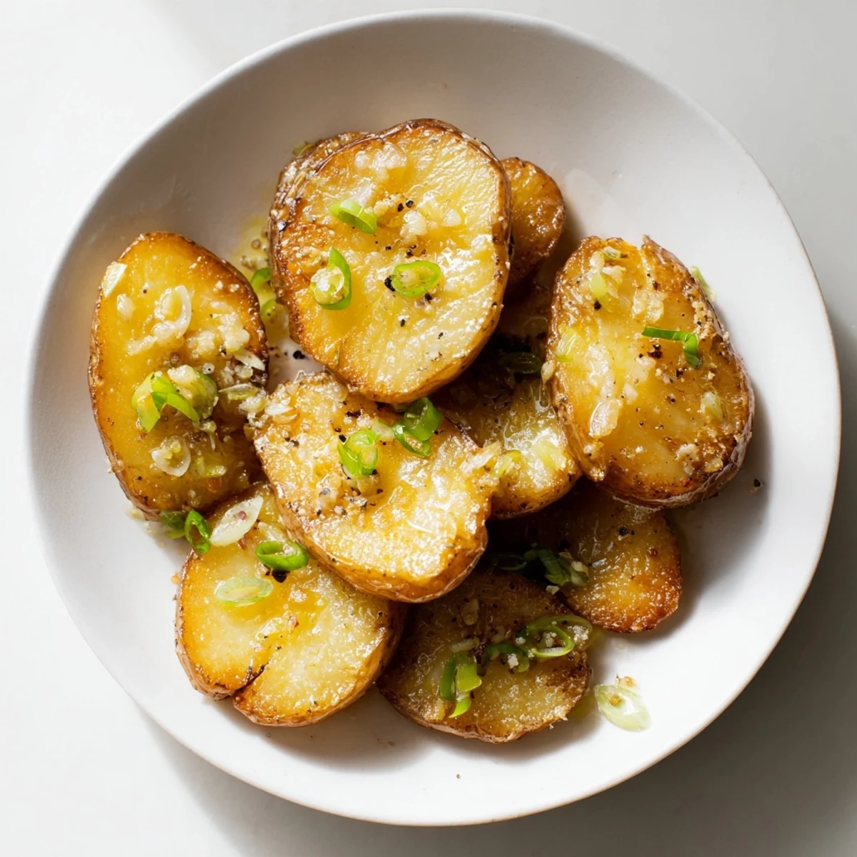 Golden, crispy Smashed Green Onion Potato Bombs: a savory side dish with flavorful herb oil.