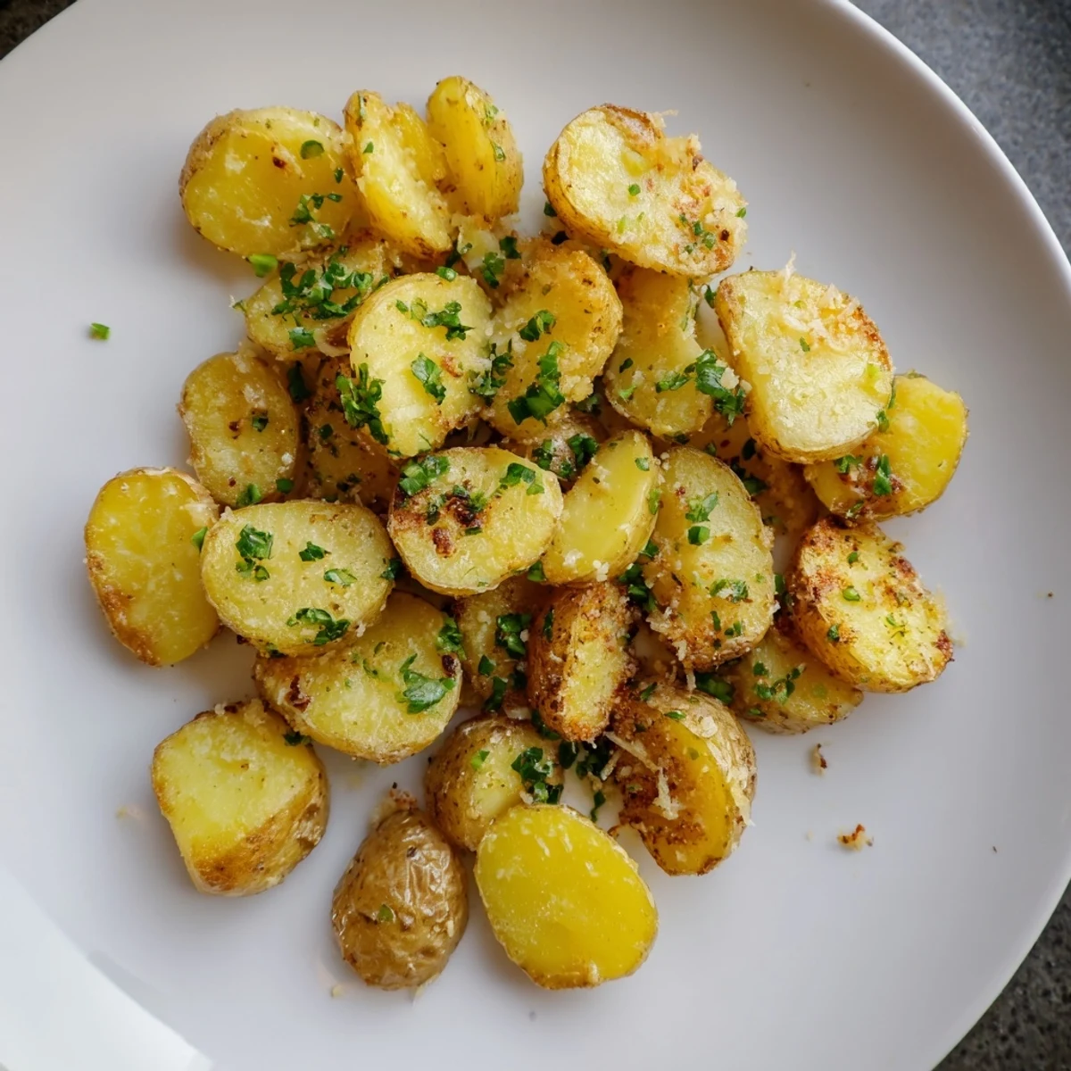 Perfectly baked Garlic Parmesan Potatoes, featuring a delicious garlic and cheese topping for a flavorful side.