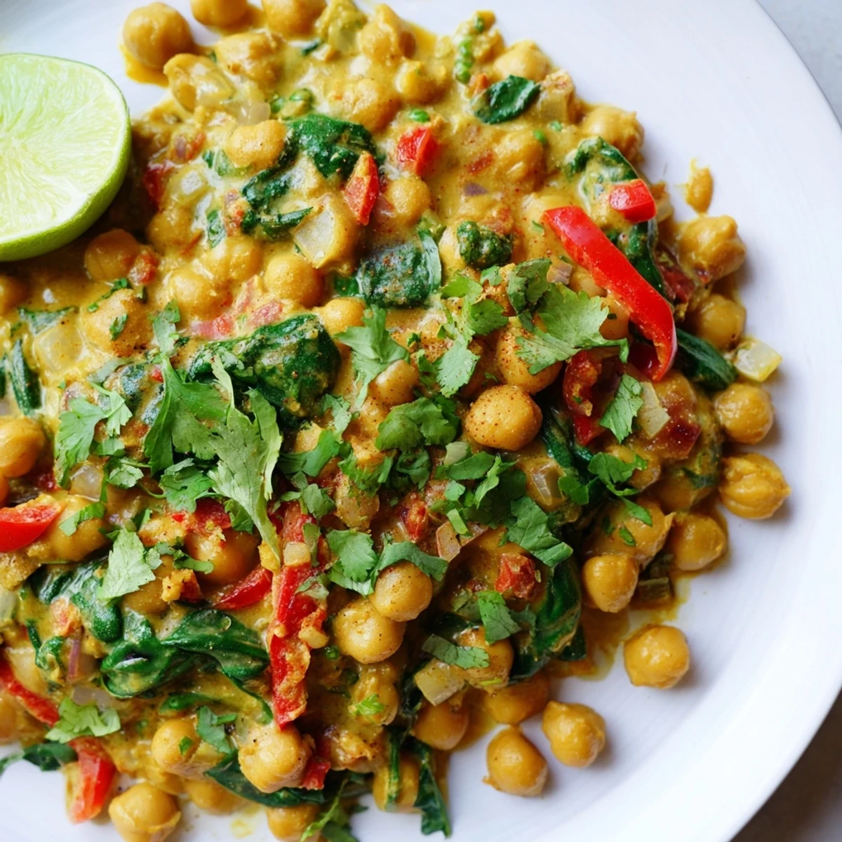 Steaming bowl of golden Chickpea Curry, garnished with cilantro, a comforting Indian-inspired vegan meal.