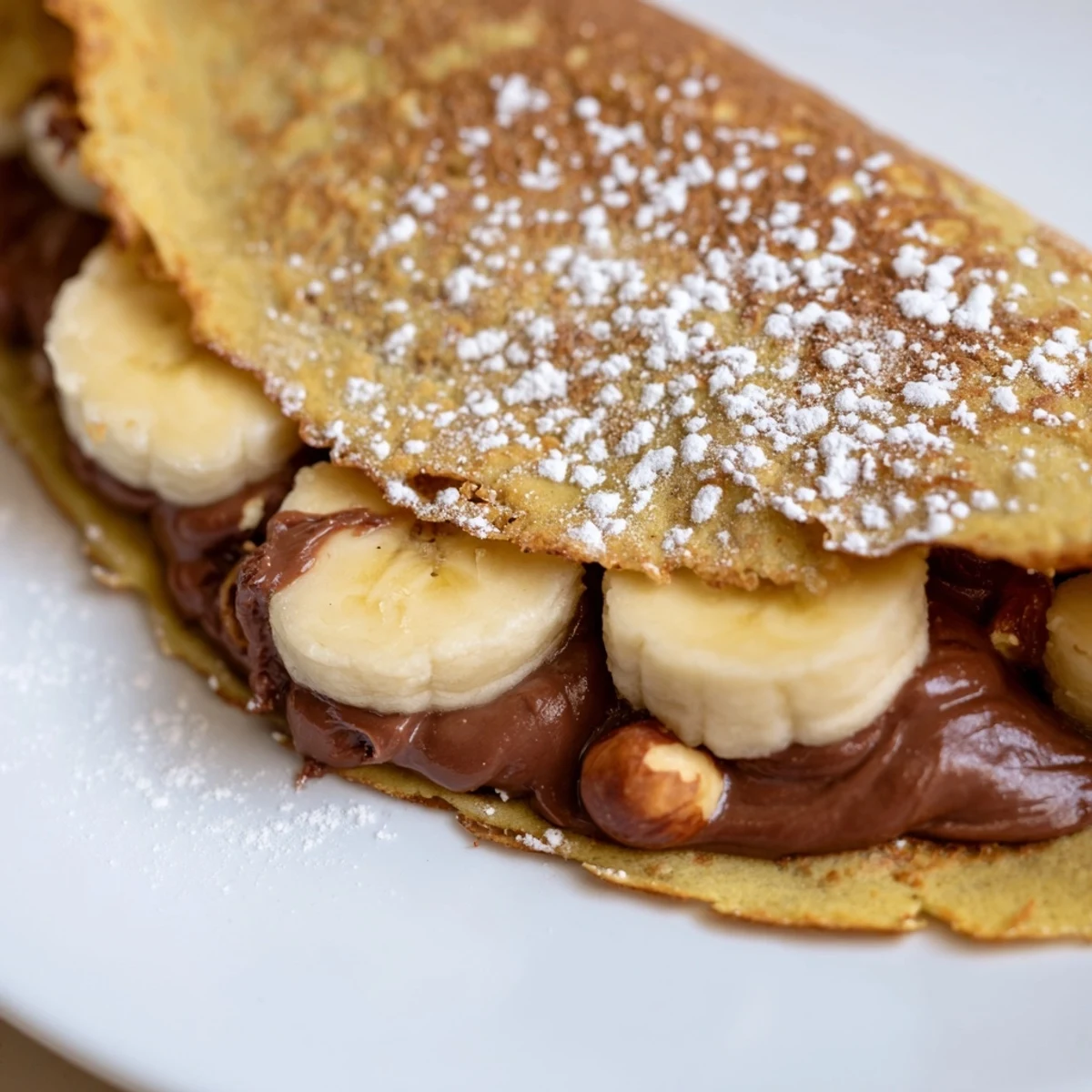 Golden Banana Nutella Wrap, folded and grilled, served warm with whipped cream, delicious dessert.