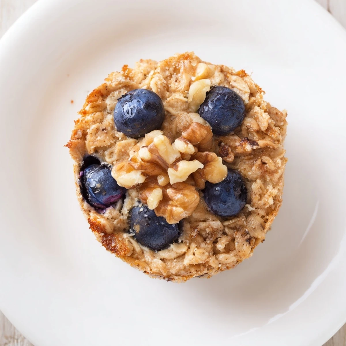 Golden-brown baked oatmeal cups with berries, perfect for a quick and easy breakfast on busy mornings.