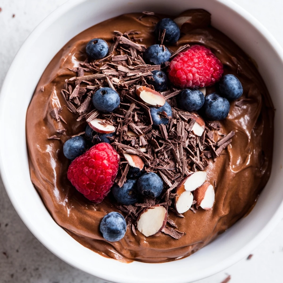 This rich chocolate avocado mousse swirls beautifully in a glass, ready for a delicious bite.