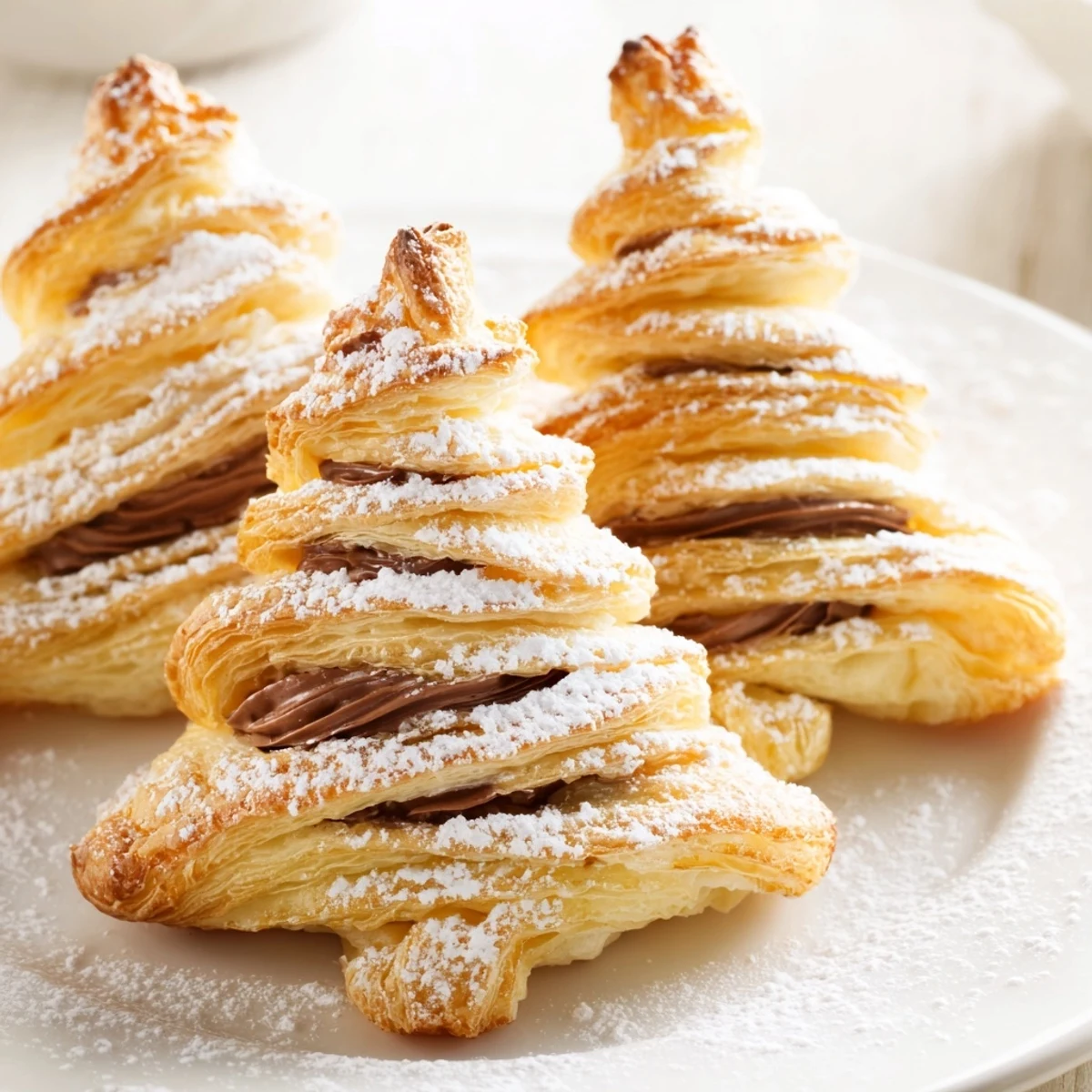 Golden-brown Nutella Pastry Christmas Trees, baked to flaky perfection, a decadent holiday dessert.