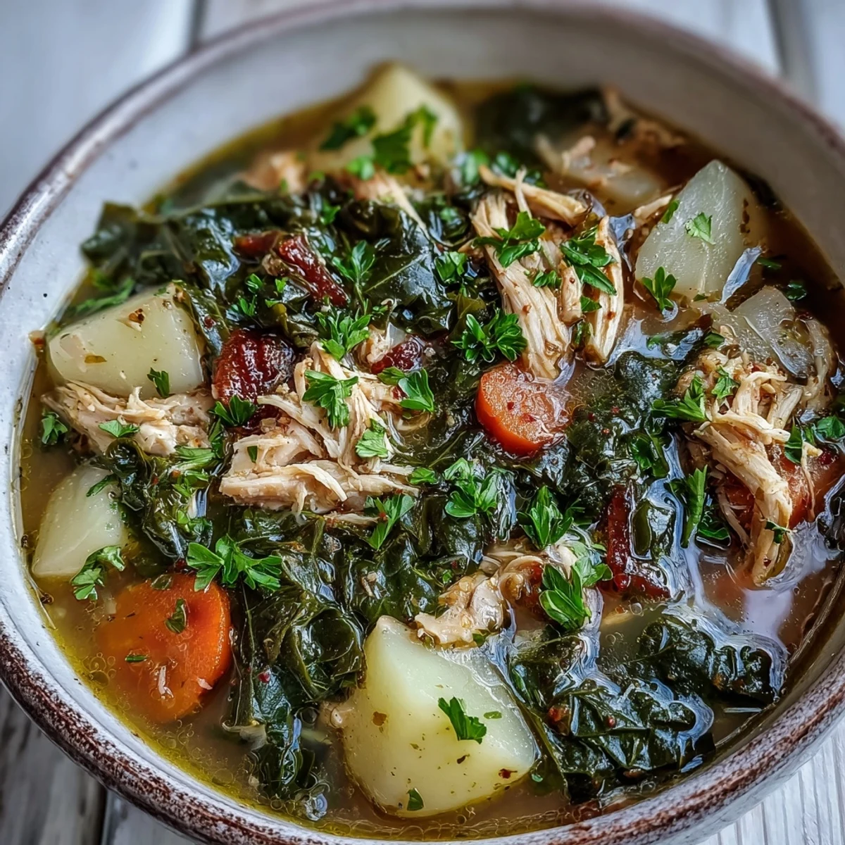 This Collard Greens Chicken and Vegetable Soup features vibrant greens and comforting bite.
