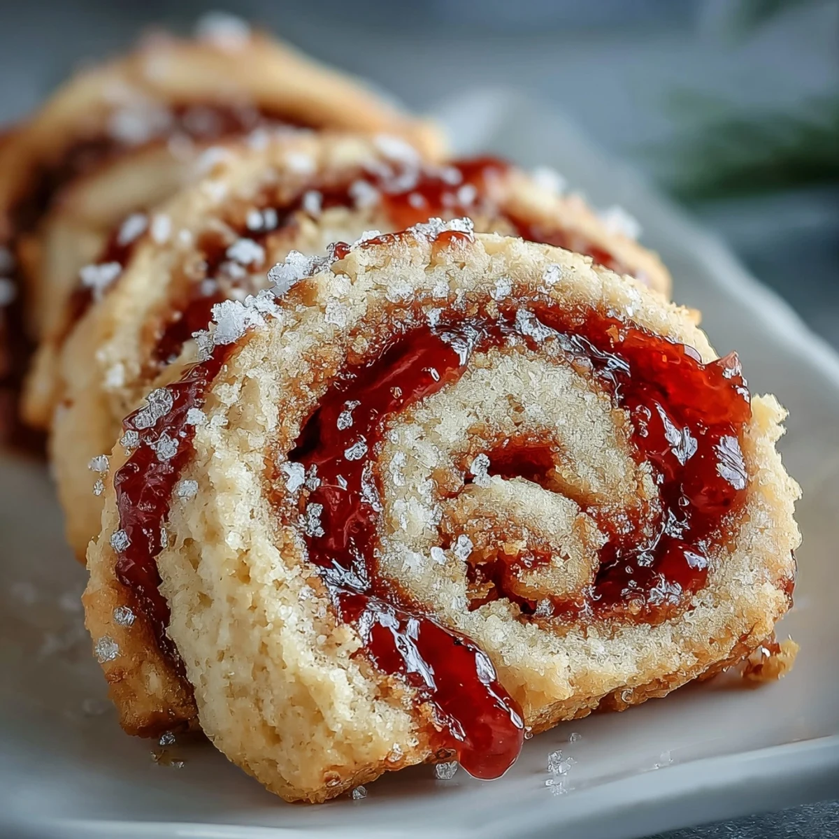 Freshly baked Raspberry Swirl Shortbread Cookies cooling on a wire rack, with jam centers peeking from golden edges.