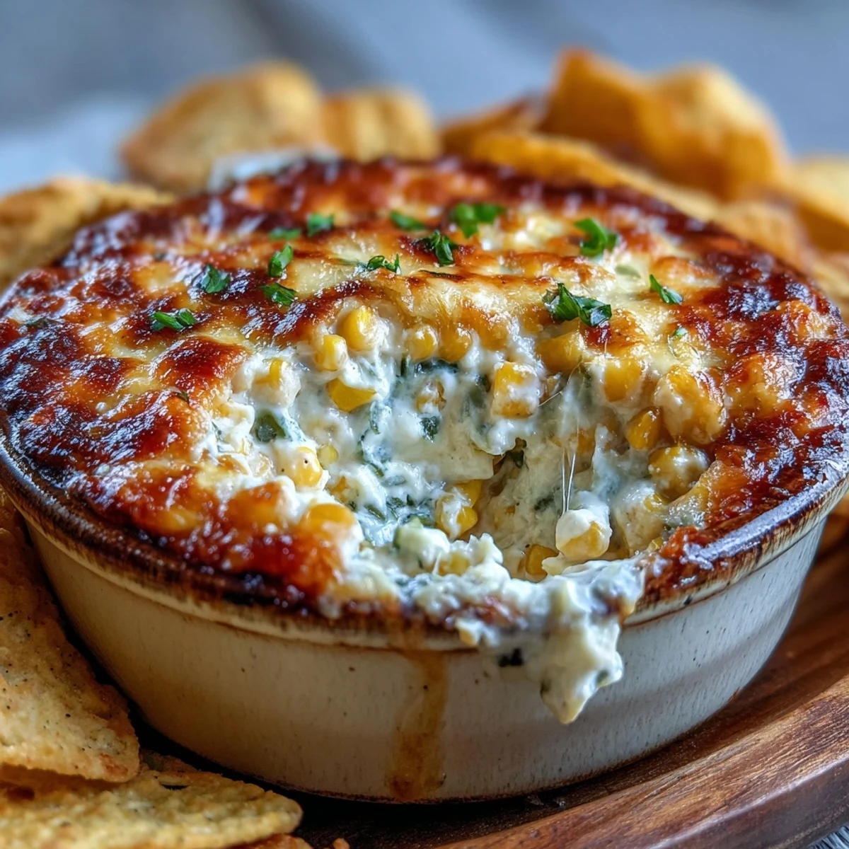This easy, vegetarian American appetizer features a bubbly golden top and vibrant orange hue in a rustic ceramic serving bowl.  