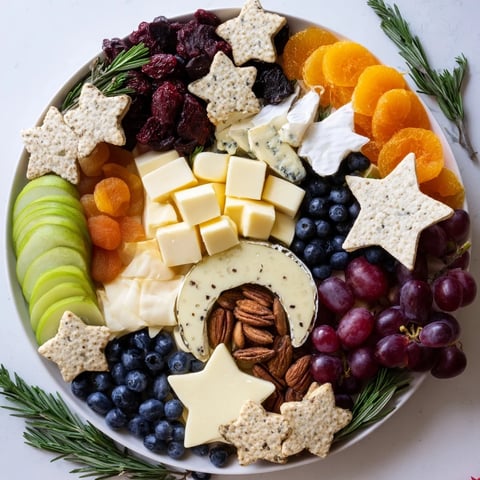 Moon & Stars Night Board with an array of cheese and fruit, a beautiful appetizer.