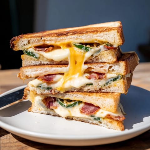 Creamy Jalape&amp;ntilde;o Popper Grilled Cheese on toasted sourdough, oozing with cheese, spicy and savory.