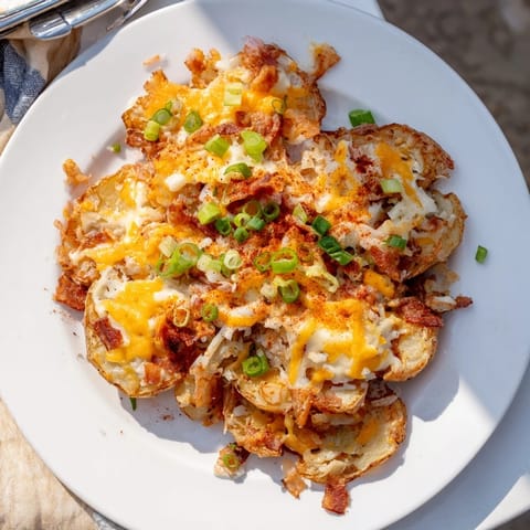 Golden, flavorful Smashed Green Onion Potato Bombs served with sour cream for dipping.  