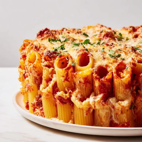 A gorgeous Honeycomb Pasta Cake filled with creamy ricotta and savory tomato sauce.  