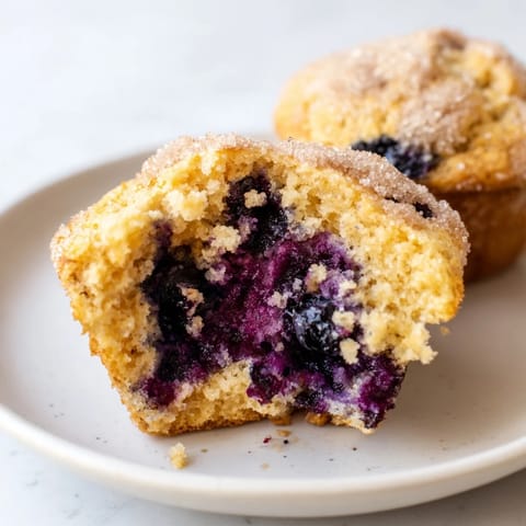 A close-up of fresh, baked Budget Christmas Blueberry Muffins, showing juicy, colorful blueberries.