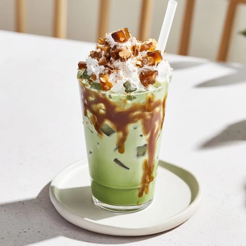 Caramel Brulée Iced Matcha Coffee