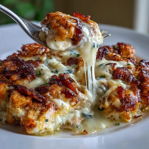 Low-carb Chicken Cordon Bleu Casserole baked until bubbly, topped with almond flour crust for a golden, keto-friendly dinner.