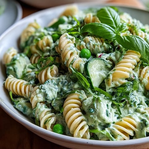 Creamy green goddess pasta salad packed with herbs, crisp veggies, and tender pasta—perfect for picnics and light lunches.  