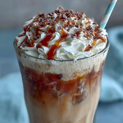 Creamy vanilla bean frappuccino with cold brew ice cubes, blended to perfection for a refreshing coffeehouse-style treat.  