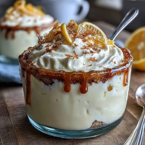 Limoncello Tiramisu Dessert Jars: Individual servings of lemony mascarpone cream layered with limoncello-soaked ladyfingers and white chocolate shavings.
