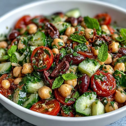 Vibrant Mediterranean Chickpea Salad with lemon and herbs, ready to serve.