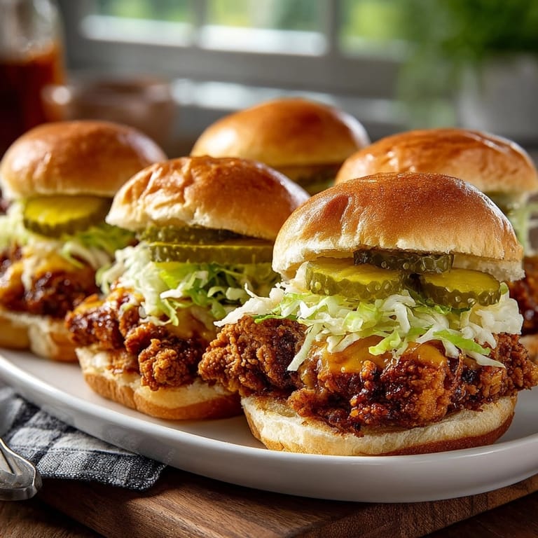 Golden brown Nashville Hot Chicken Sliders, ideal for game day appetizer platters.
