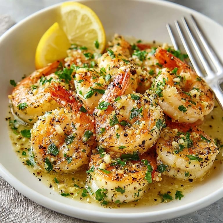 Quick 15-Minute Garlic Butter Shrimp recipe: fragrant, plump shrimp over creamy grits.