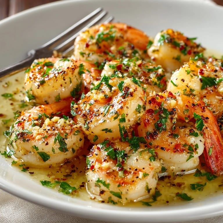 Easy 15-Minute Garlic Butter Shrimp: close-up shows perfectly cooked, juicy texture.