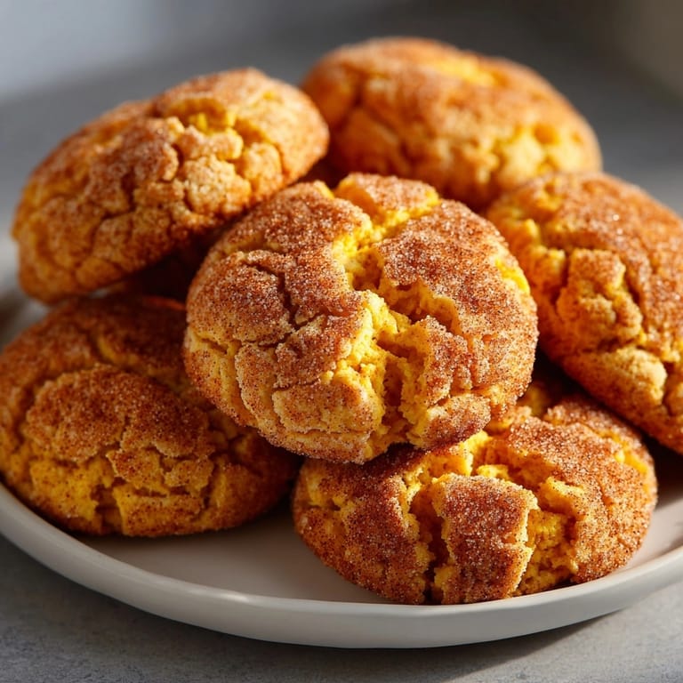 Close-up of a chewy Pumpkin Spice Snickerdoodle Cookie, showing delicious, spiced sugar.