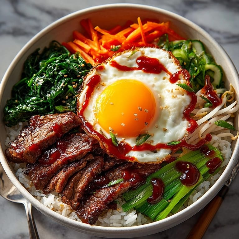 Korean Beef Bibimbap Bowls: Sizzling beef over steamed rice with a spicy gochujang sauce.