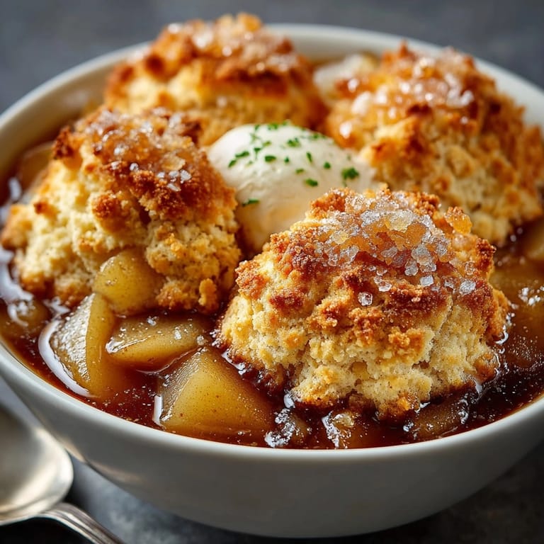 Freshly baked Spiced Pear Cobbler with flaky Ginger Biscuits; enjoy the warming spices.