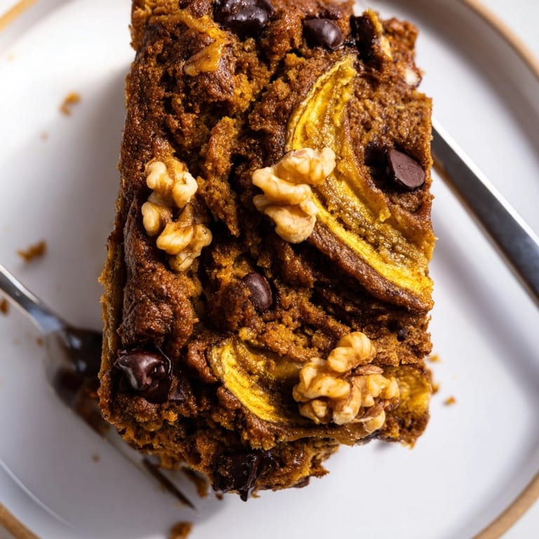 Slices of moist Protein Pumpkin Banana Loaf on a plate, ready to be enjoyed.