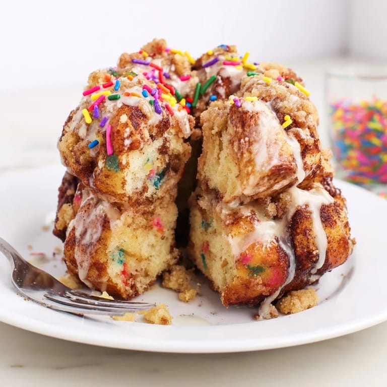 Delicious Funfetti Coffee Cake Monkey Bread drizzled with sweet vanilla glaze.  